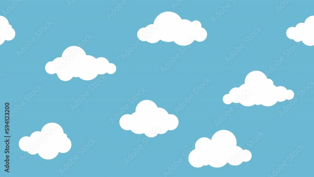 Poster horizontal movement animation of simple sky and cloud. cartoon style clouds animation. 2d animation.