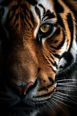 Obraz premium Close - up of a tiger's eye, capturing its intense gaze and the intricate details of its fur.