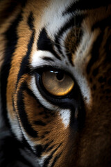 Close - up of a tiger's eye, capturing its intense gaze and the intricate details of its fur.