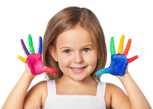 Little child with hands in colored paint
