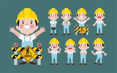 Set of worker with different poses