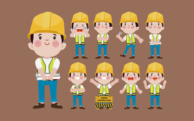 Set of worker with different poses