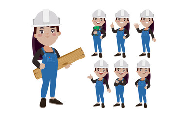 Set of worker with different poses