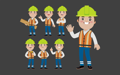 Set of worker with different poses