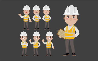 Set of worker with different poses