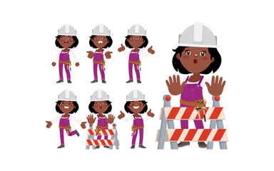 Set of worker with different poses