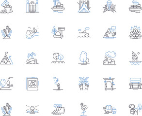 Coastal cliffs line icons collection. Scenic, Majestic, Rugged, Breathtaking, Dramatic, Steep, Cliffy vector and linear illustration. Spectacular,Picturesque,Weathered outline signs set