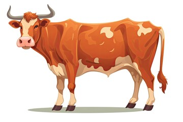 Brown Cow with Horns on a White Background. Generative AI