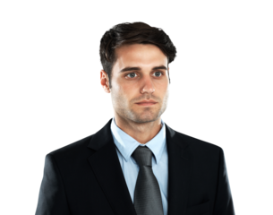 Serious, thinking and a businessman with an idea, mindset and planning. Corporate, plan and focus with a male employee looking focused and concentrating isolated on a transparent png background