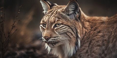 Obraz premium Portrait of a lynx in the wild, close-up. Generative AI