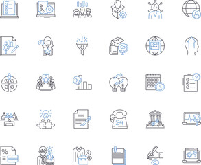 Workplace traditions line icons collection. Ritual, Etiquette, Protocol, Culture, Norms, Customs, Hierarchy vector and linear illustration. Formality,Corporate,Rules outline signs set - obrazy, fototapety, plakaty