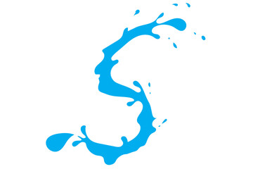 S shape, blue water splashes. Blue paint splashes on a white background. 