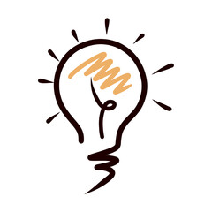 Bulb light idea icon, Sketch hand drawing, Illustration digital art.