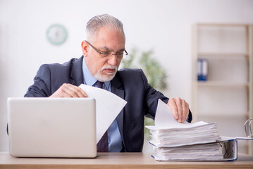 Old male employee working in the office