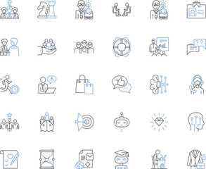 Workforce planning line icons collection. Forecasting, Recruitment, Retention, Analysis, Strategy, Budgeting, Allocation vector and linear illustration. Development,Optimization,Management outline