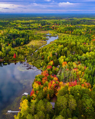 Wisconsin lake in the fall, drone footage earth day 2023