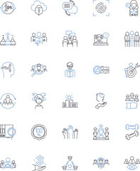 Crew educating line icons collection. Training, Learning, Development, Skills, Knowledge, Certification, Preparation vector and linear illustration. Instruction,Coaching,Mentorship outline signs set