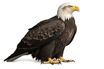 Foto op Plexiglas majestic bald eagle standing on a plain white background. Generative AI © 2rogan