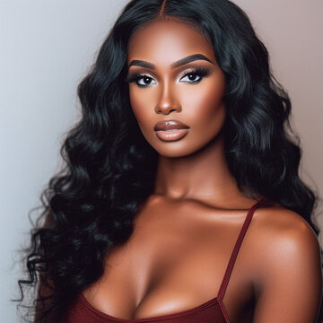 Beauty portrait photography African American Woman Hair Model Generative AI	 
