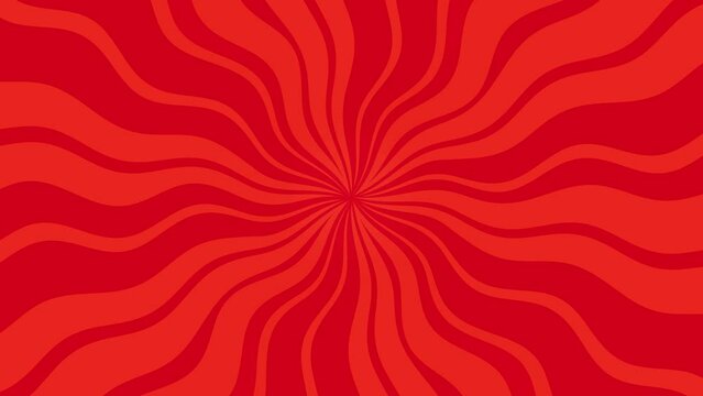 Red retro, 2d sunbeams, wavy rays, groovy, psychedelic, hippie, flat, abstract, cartoon looping background.