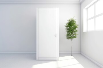 minimalistic white room with a potted tree as the only decor. Generative AI