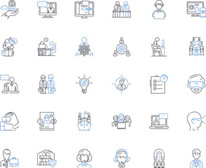 Vocation line icons collection. Calling, Purpose, Mission, Profession, Passion, Career, Destiny vector and linear illustration. Service,Fulfillment,Devotion outline signs set