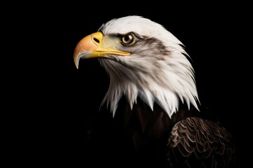 Obraz premium majestic bald eagle in close-up on a dark background. Generative AI