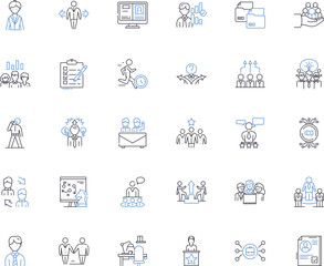Cubicle dwellers line icons collection. Stress, Isolation, Monotony, Cubicle, Boredom, Fluorescent, Office vector and linear illustration. Desk,Keyboard,Mouse outline signs set