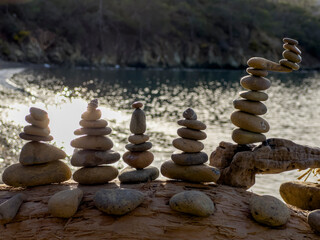 Fototapeta na wymiar relaxing effect, mysterious power and synergy of zen stones