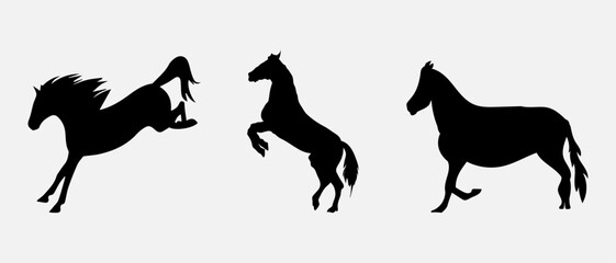 isolated black silhouette of a horse, vector collection