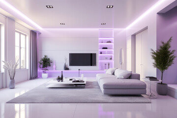 Modern living room in purple or violet theme. High quality generative ai