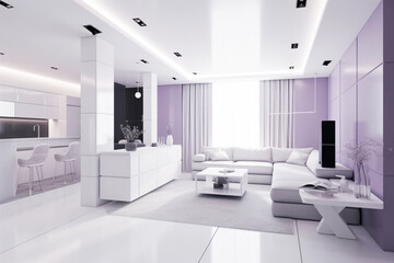 Fototapeta na wymiar Modern living room in purple or violet theme. High quality generative ai