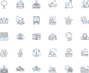 Suburban trails line icons collection. Neighborhood, Hiking, Walking, Running, Biking, Scenery, Exploration vector and linear illustration. Nature,Adventure,Tranquility outline signs set