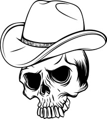 vector illustration of Skull cowboy monochrome on white background