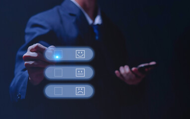 business man showing happy smile good feedback rating positive customer reviews rating satisfaction world mental health day calm mood mental health good mood 5 stars	