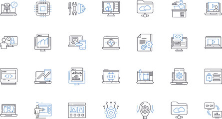 Cyber portal line icons collection. Cybersecurity, Hackers, Encryption, Malware, Phishing, Firewall, Cybercrime vector and linear illustration. Data breach,Identity theft,Online safety outline signs