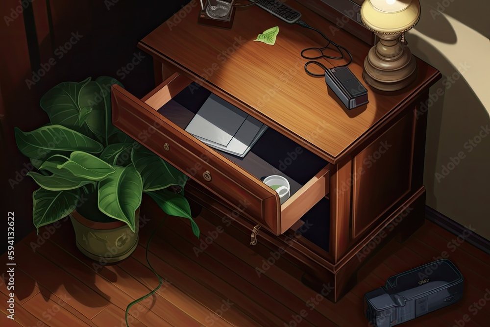 Poster modern workspace with a laptop and greenery on the desk. generative ai