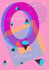 Vintage geometrical graphic shapes template for book cover, Newsletter, Social Media backdrop. Abstract geometric background poster.