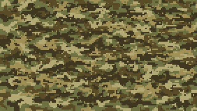 Grass ground pixel, military camouflage pattern background, vector army camo. 8 bit digital texture of pixel camouflage pattern, abstract print of soldier uniform in green forest mosaic camouflage