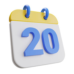 3d render calendar 20th.