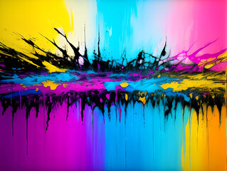 Abstract Neon Painting Horizontal Black Streak through Center Expressionism Art Generative AI illustration