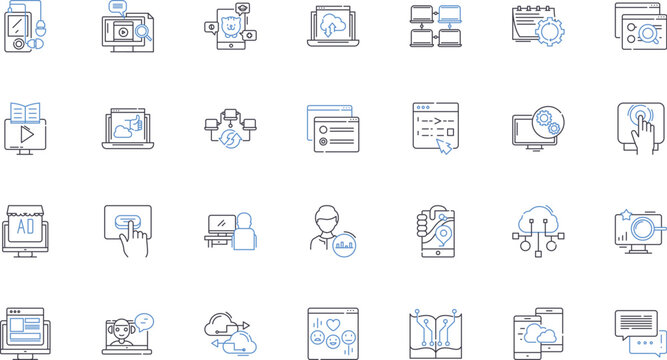 Automated line icons collection. Robotics, Mechanized, Autonomous, Digital, Programmed, Automated, Smart vector and linear illustration. Machine-driven,Scripted,Electronic outline signs set