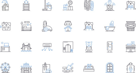 Renovation services line icons collection. Remodeling, Construction, Refurbishment, Upgrade, Overhaul, Reconstruction, Repairs vector and linear illustration. Maintenance,Restoration,Makeover outline