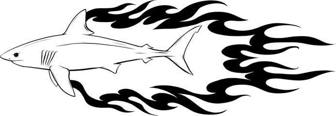 vector illustration of Great White Shark Logo Monochrome Design