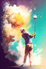 Credible_person_playing_golf_full_artistic_splash_surreal_color