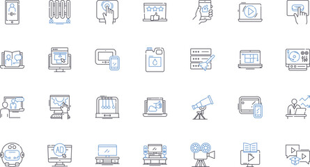 Fototapeta premium Machinery tools line icons collection. Precision, Durability, Efficiency, Reliability, Versatility, Power, Automation vector and linear illustration. Innovation,Production,Accuracy outline signs set