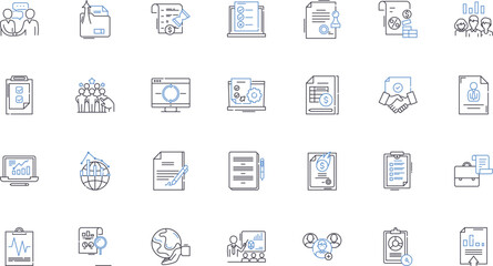 Inquiry line icons collection. Exploratory, Investigation, Pondering, Examination, Delving, Quest, Study vector and linear illustration. Search,Analysis,Research outline signs set