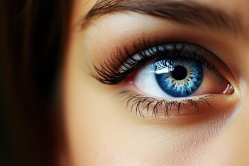 Obraz premium close-up view of a human eye with blue iris. Generative AI