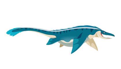 Cartoon Mosasaurus dinosaur character. Mesozoic era wildlife sea monster or aquatic reptile, isolated prehistoric ocean animal. Extinct carnivorous marine dinosaur vector cute personage © Vector Tradition