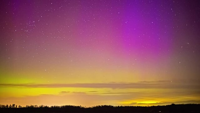 Breathtaking View Of Colorful Aurora Borealis And Stars In The Sky At Night. - timelapse